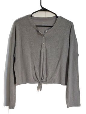 aerie Gray Long-Sleeve Henley Tie-Front Top